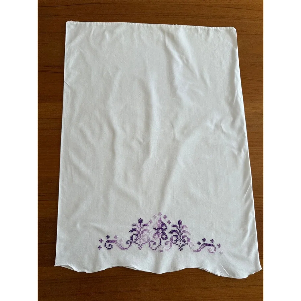 Embroidered Vintage Cotton Standard Pillowcase Set Floral Cross Stitch